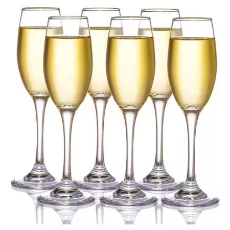 Set de 6 copas de champán 15 cl. Pack, juego copas cava flauta, conjunto de 6 uds 150 cc, borde fino, tallo largo, celebraciones Set de 6 copas de champán 15 cl. Pack, juego copas cava flauta, conjunto de 6 uds 150 cc, borde fino, tallo largo, celebraciones