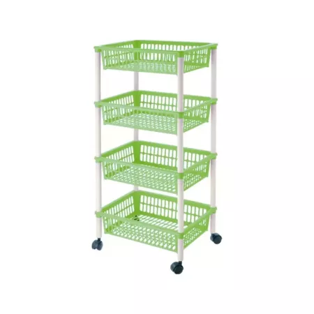 Carro verdulero verde con ruedas 4 cestas 85 x 39,5 x 29,5 cm . Carrito portaobjetos estantes multiusos para organizar los espac