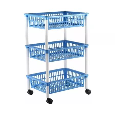 Carro verdulero Modelo PLFT azul con ruedas 3 cestas 62 x 40 x 29 cm . Carrito portaobjetos estantes multiusos para organizar lo