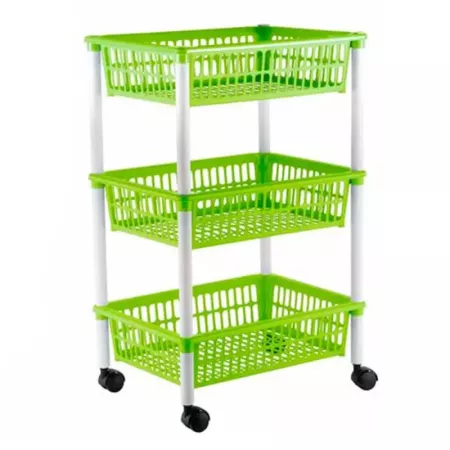 Carro verdulero Modelo PLFT verde con ruedas 3 cestas 62 x 40 x 29 cm . Carrito portaobjetos estantes multiusos para organizar l