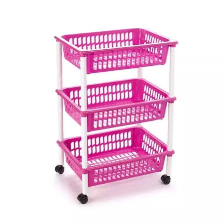 Tradineur - Carro verdulero rosa modelo PLFT con ruedas 3 cestas 40 x 30 x 61,5 cm. Carrito portaobjetos estantes multiusos para Tradineur - Carro verdulero rosa modelo PLFT con ruedas 3 cestas 40 x 30 x 61,5 cm. Carrito portaobjetos estantes multiusos para