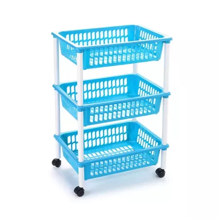 Tradineur - Carro verdulero azul claro modelo PLFT con ruedas 3 cestas 40 x 30 x 61,5 cm. Carrito portaobjetos estantes multiuso Tradineur - Carro verdulero azul claro modelo PLFT con ruedas 3 cestas 40 x 30 x 61,5 cm. Carrito portaobjetos estantes multiuso