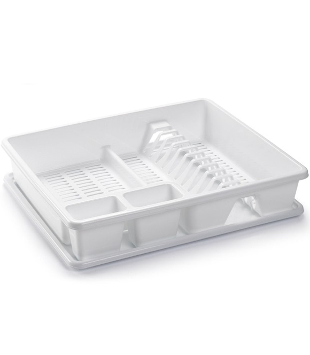 Tradineur - Escurrecubiertos de plástico, ovalado, con 4 compartimentos,  color blanco, portacubiertos de cocina, secar cuberterí