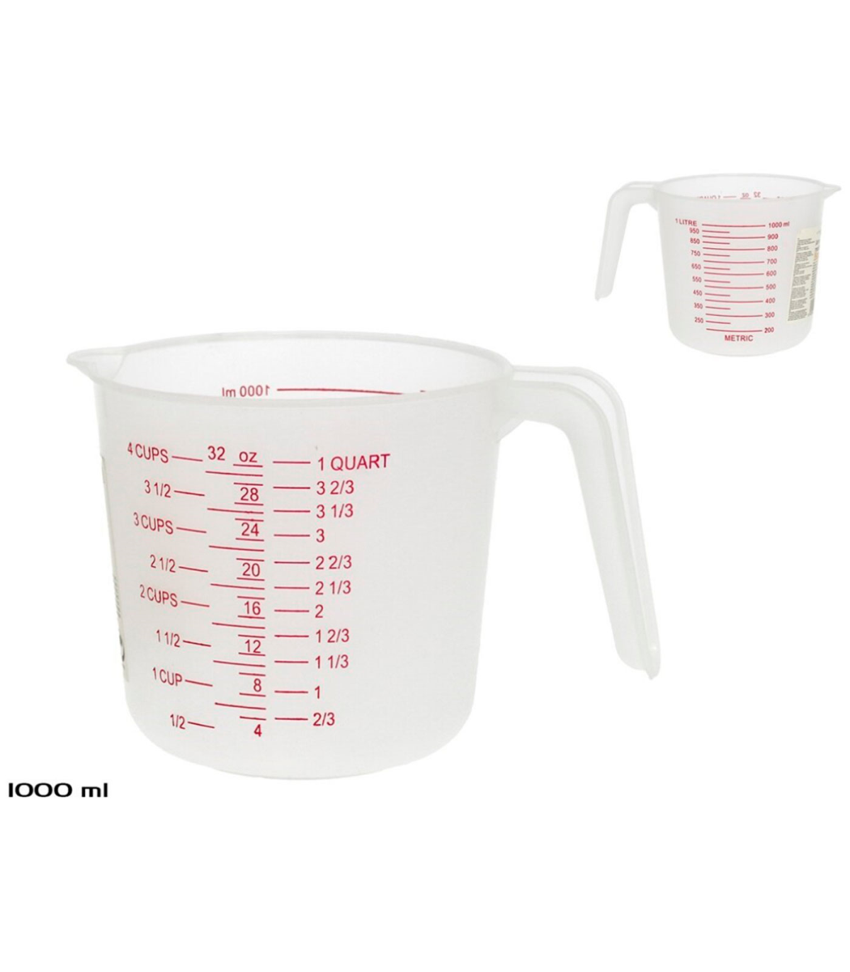 Tradineur - Vaso medidor de plástico de 500 ml. Jarra, recipiente para  medir líquidos y sólidos 11 x 10,5 cm, cocina o reposterí