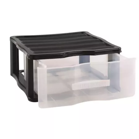Cajonera wagon de plástico negro 1 cajón transparente 17 x 37 x 39,3 cm. Contenedor de plástico para folios especial para oficin