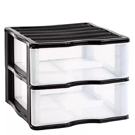 Cajonera Plástica Negra 2 Cajones Transparentes 32,5x36,5x38 cm Cajonera Plástica Negra 2 Cajones Transparentes 32,5x36,5x38 cm