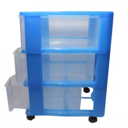 Cajonera azul wagon 3 cajones con ruedas 51.5 x 36.5 x 38 cm.  Contenedor de plástico para folios especial para oficina u hogar.