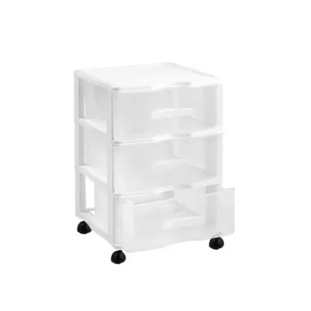 Cajonera color blanco wagon 3 cajones con ruedas 51.5 x 36.5 x 38 cm.  Contenedor de plástico para folios especial para oficina