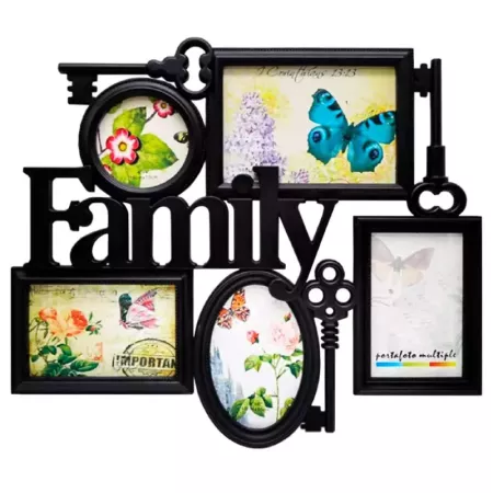 Marco para 5 fotos de pared múltiple decoración del hogar family. Multimarco portafotos 39 x 45 x 2 cm color negro