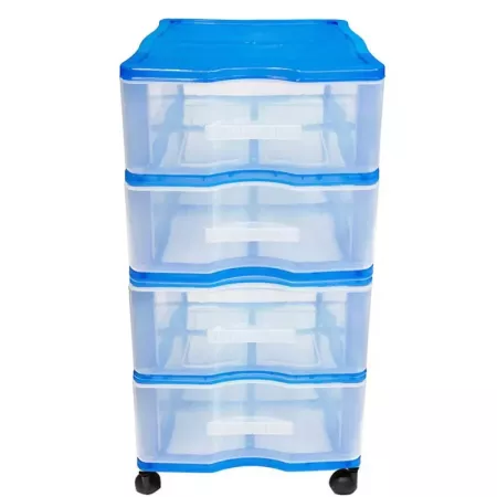 Cajonera color azul wagon 4 cajones con ruedas 67,5 x 37 x 39,3 cm.  Contenedor de plástico para folios especial para oficina u