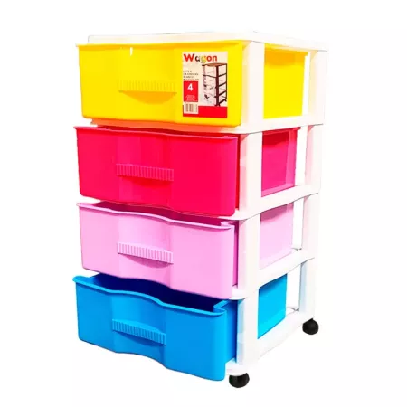 Cajonera con colores surtidos wagon 4 cajones con ruedas 67,5 x 37 x 39,3 cm.  Contenedor de plástico para folios especial para
