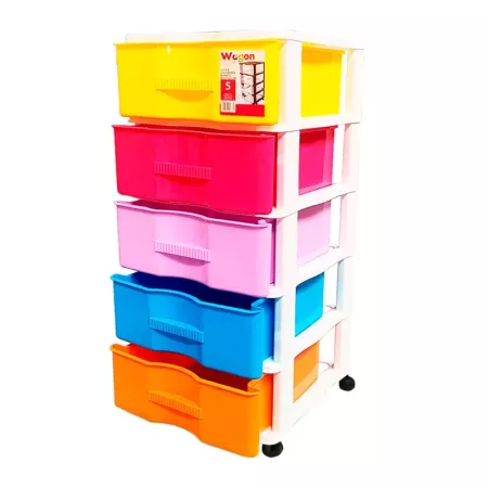 Cajonera de color surtido, con 5 cajones, wagon con ruedas 83,1 x 37 x 39,3 cm.  Contenedor de plástico para folios especial par