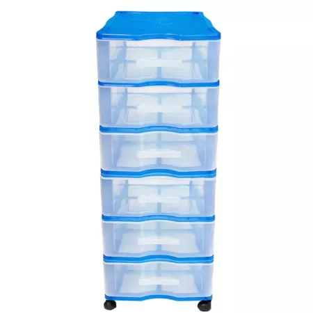 Cajonera wagon,color azul, con 6 cajones, con ruedas, de 98.5 x 36.5 x 38 cm. Contenedor de plástico para folios especial para o