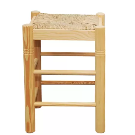 Tradineur - Taburete cuadrado de madera, asiento de rafia, 47 x 33 x 33 cm, banqueta de madera con reposapiés y asiento de fibra