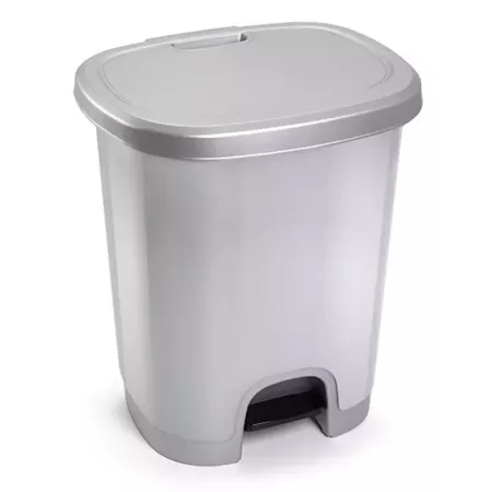 Tradineur - Cubo de basura con pedal - Fabricado en Plástico - Capacidad de 27 Litros - 45 x 38 x 32 cm - Color Plata.