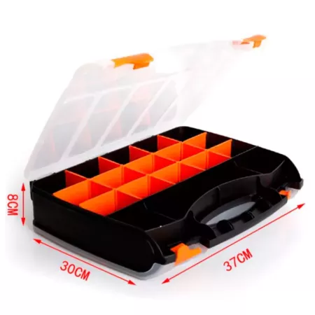 Tradineur - Caja para organizar de plástico de 37 x 30 x 8 cm con 2 compartimentos y asa. Organizador de herramientas para hogar Tradineur - Caja para organizar de plástico de 37 x 30 x 8 cm con 2 compartimentos y asa. Organizador de herramientas para hogar