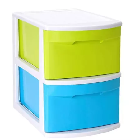 Tradineur - Cajonera támesis base blanco 2 cajones de color surtido 41 x 28 x 39 cm, Cajonera plástico 2 cajones sin ruedas mult