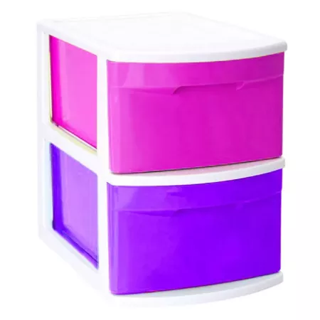 Tradineur - Cajonera támesis base blanco 2 cajones de color surtido 41 x 28 x 39 cm, Cajonera plástico 2 cajones sin ruedas mult