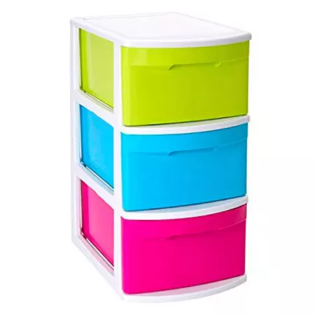 Tradineur - Cajonera támesis 3 cajones de color sutido de 61 x 27,5 x 39,2 cm, Cajonera plástico 3 cajones sin ruedas multiusos