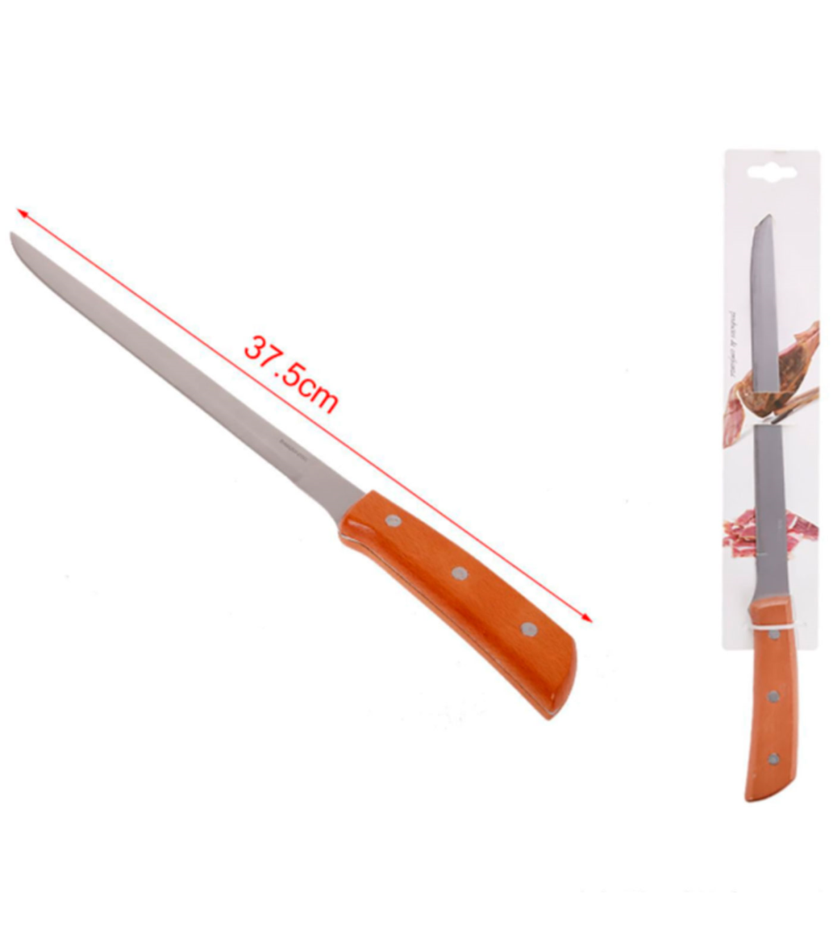 Tradineur - Cuchillo jamonero con mango de madera y hoja de acero  inoxidable de 24,5 cm, cuchillo para cortado de jamón, corte p