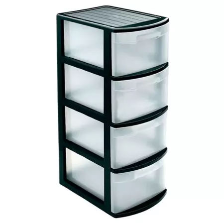Tradineur - Cajonera color negro, tipo támesis de 4 cajones, 78 x 28,5 x 39 cm, torre almacenaje multiusos, organización, ideal