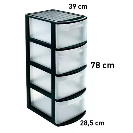 Tradineur - Cajonera color negro, tipo támesis de 4 cajones, 78 x 28,5 x 39 cm, torre almacenaje multiusos, organización, ideal