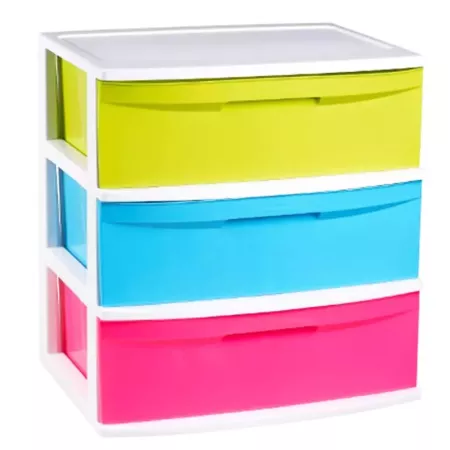 Cajonera Nilo de plástico 3 cajones, Estructura blanco cajones de multicolores aleatorio, 3 cajónes diferentes para distinguir f