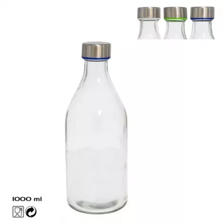 Botella de vidrio 1L reutilizable con tapón acero hermético Botella de vidrio 1L reutilizable con tapón acero hermético