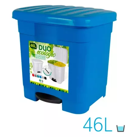 Tradineur - Cubo de basura azul con pedal 46 litros plástico 45,5 x 43,5 x 39 cm. Contenedor de basura, papelera con separador p