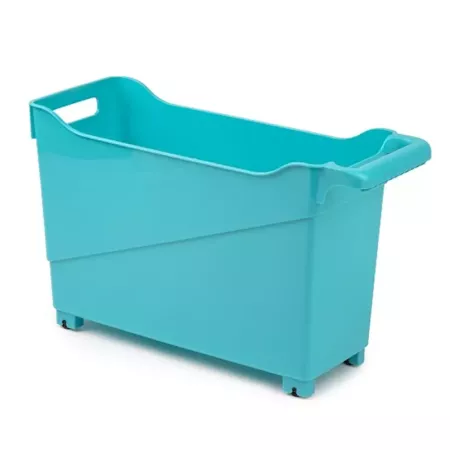 Tradineur - Carrito de plástico multiusos, de 27,8 x 45 x 16,8 cm, con ruedas y de color surtido. Cesta para diversos usos con r