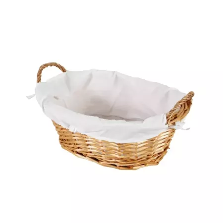 Tradineur - Cesta de mimbre con forma oval, recubierta con tela, de 19 x 44 x 30 cm. Cesto para decoración o almacenaje con 2 as