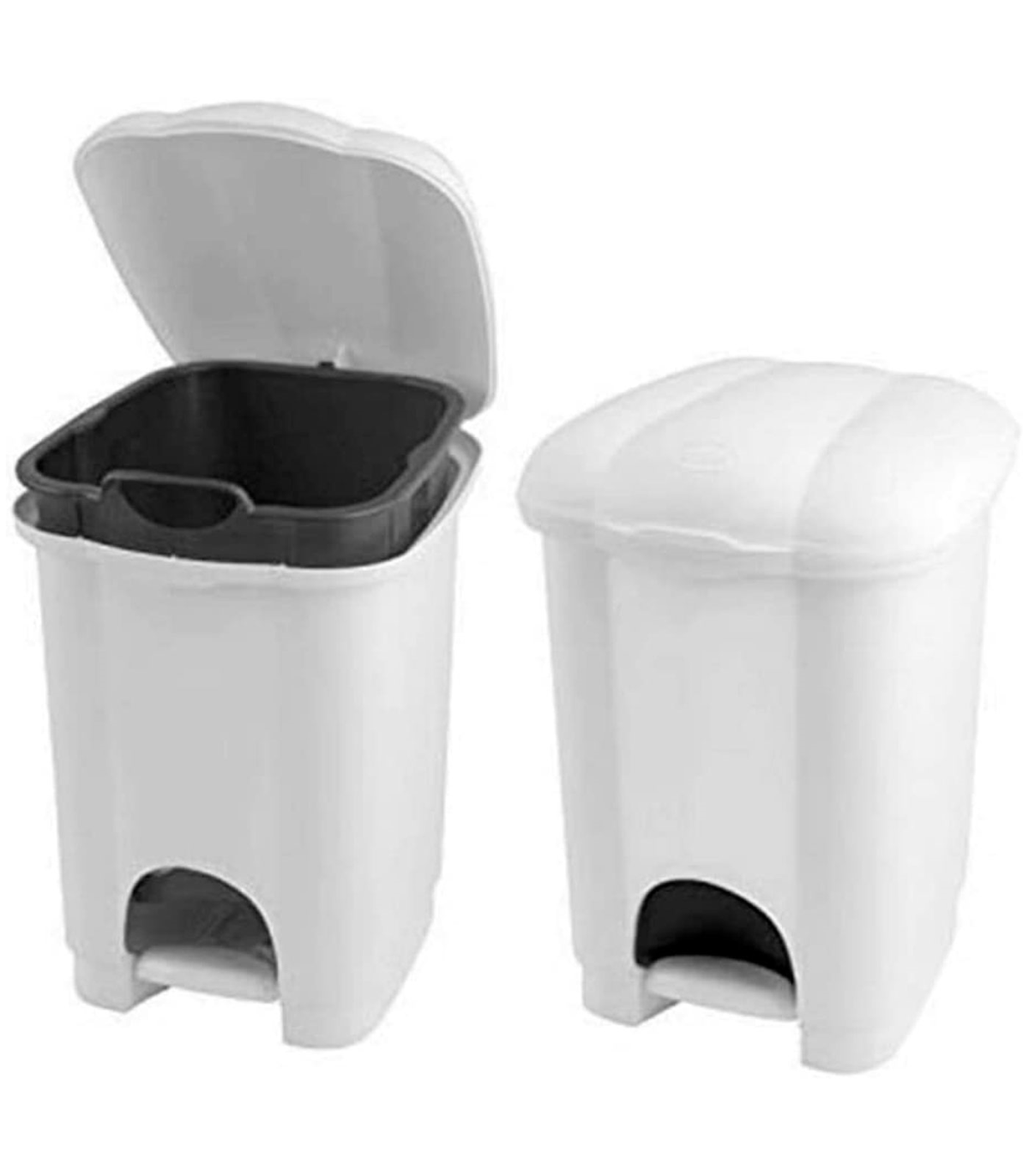 Tradineur - Cubo basura, plástico, con pedal, contenedor de residuos,  papelera con tapa, fabricado en España (Blanco y verde pis