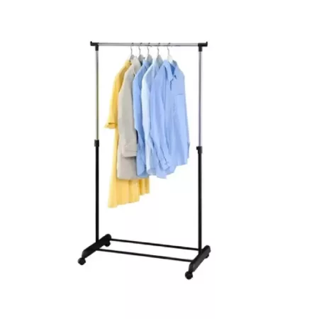 Perchero de acero color negro metalizado con ruedas fácil de montar 78 x 42 x 89 - 160 cm
