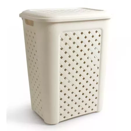 Cesto ropa sucia con tapa 50 litros, beige, 55 x 43,5 x 33,5 cm. Cesto pongotodo, cubo para la colada de plástico con asas