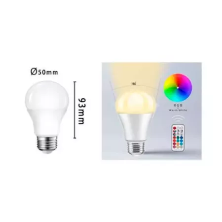 Bombilla led E27 6w luz fría 6400k A+ 93 x 50 mm 540 lm con memoria y mando regulador de colores con pila incluida