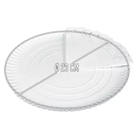 Tradienur - Pack de 12 bandejas y blondas redondas - Fabricación de cartón que incluyen blondas caladas 100% reciclables - Apto