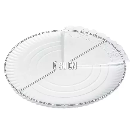Pack 6 Bandejas Cartón Reciclable con Blondas 30 cm Blanca Pack 6 Bandejas Cartón Reciclable con Blondas 30 cm Blanca