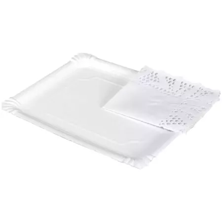 Tradienur - Pack de 6 bandejas y blondas rectangulares - Fabricación de cartón que incluyen blondas caladas 100% reciclables - A