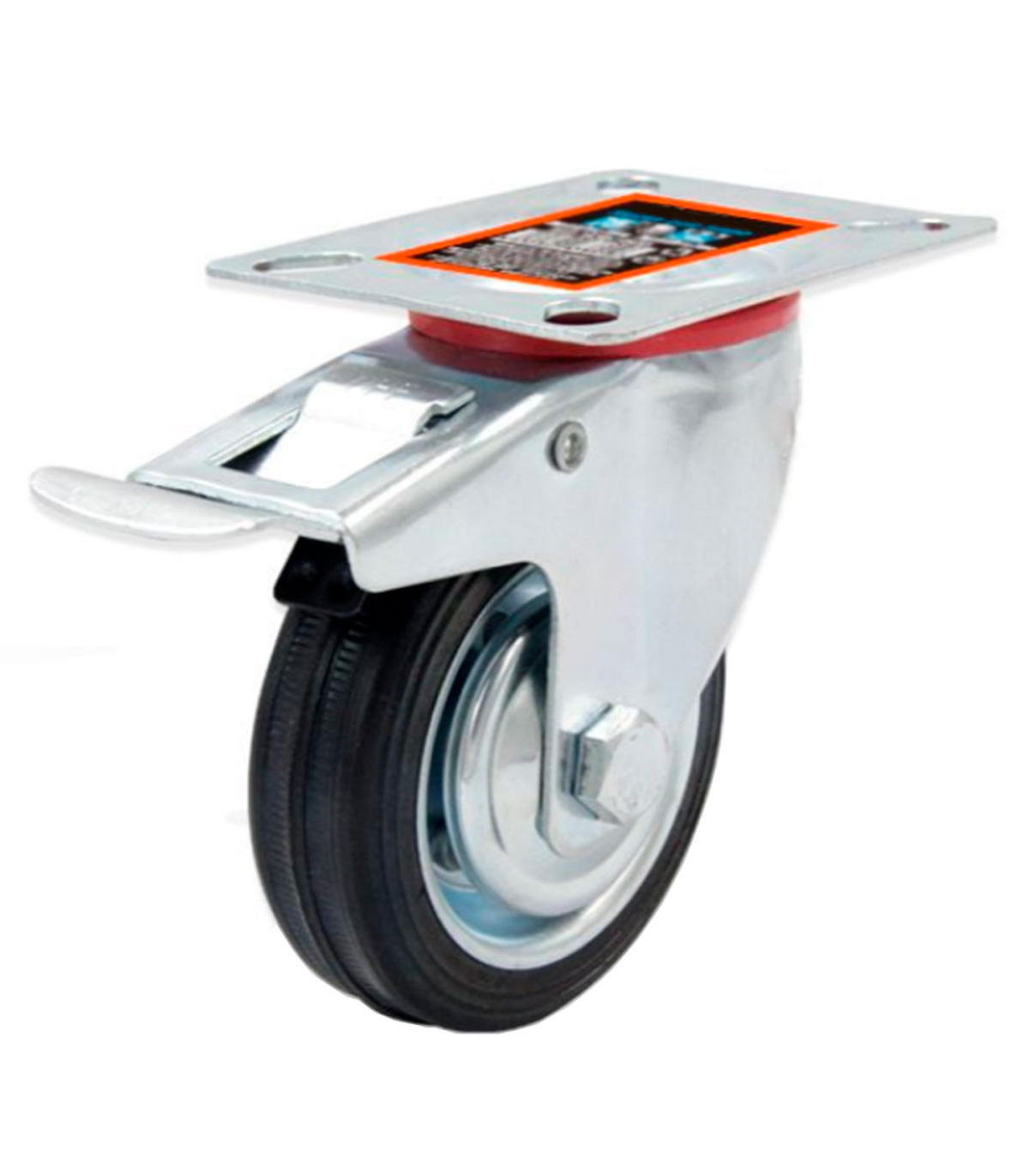 Tradineur - Rueda giratoria con freno para muebles, goma y hierro, incluye  placa de montaje, rueda de transporte para cargas pes