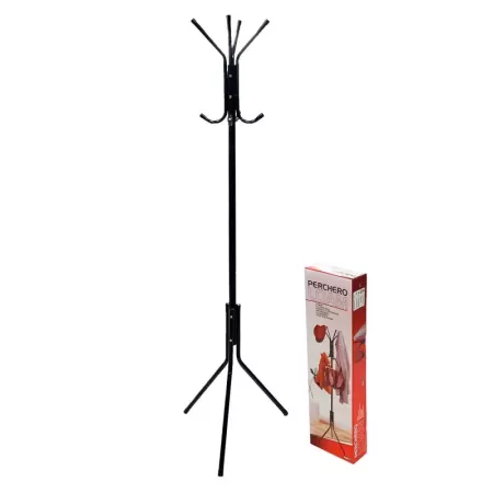 Tradineur - Perchero de pie metálico negro con 8 ganchos, 173 x 44,5 x 44,5 cm, soporte clásico para colgar ropa, abrigos, sombr