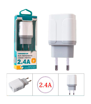 Tradineur - Cargador para móvil 2,1A - Cable USB Tipo-C - Alto rendimiento  / Carga rápida - 1 Puertos USB - Color Blanco