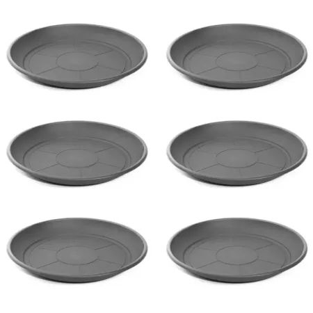 Pack de 6 platos de plástico gris para macetas de 50-60 cm "Mediterránea", bandejas, platillos redondos para tiestos de interior