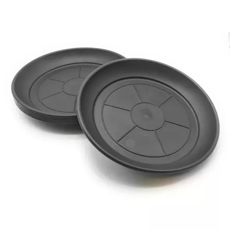Pack de 6 platos de plástico gris para macetas de 50-60 cm "Mediterránea", bandejas, platillos redondos para tiestos de interior