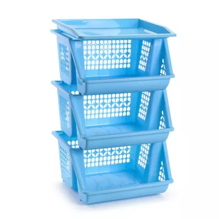 Tradineur - Verdulero apilable modelo PLFT color azul 3 cestas, 57 x 36 x 29 cm. Cestas portaobjetos apliables, estantes multius Tradineur - Verdulero apilable modelo PLFT color azul 3 cestas, 57 x 36 x 29 cm. Cestas portaobjetos apliables, estantes multius