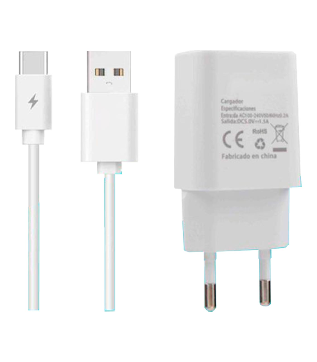 Tradineur - Cargador para móvil 2,1A - Cable USB Tipo-C - Alto rendimiento  / Carga rápida - 1 Puertos USB - Color Blanco