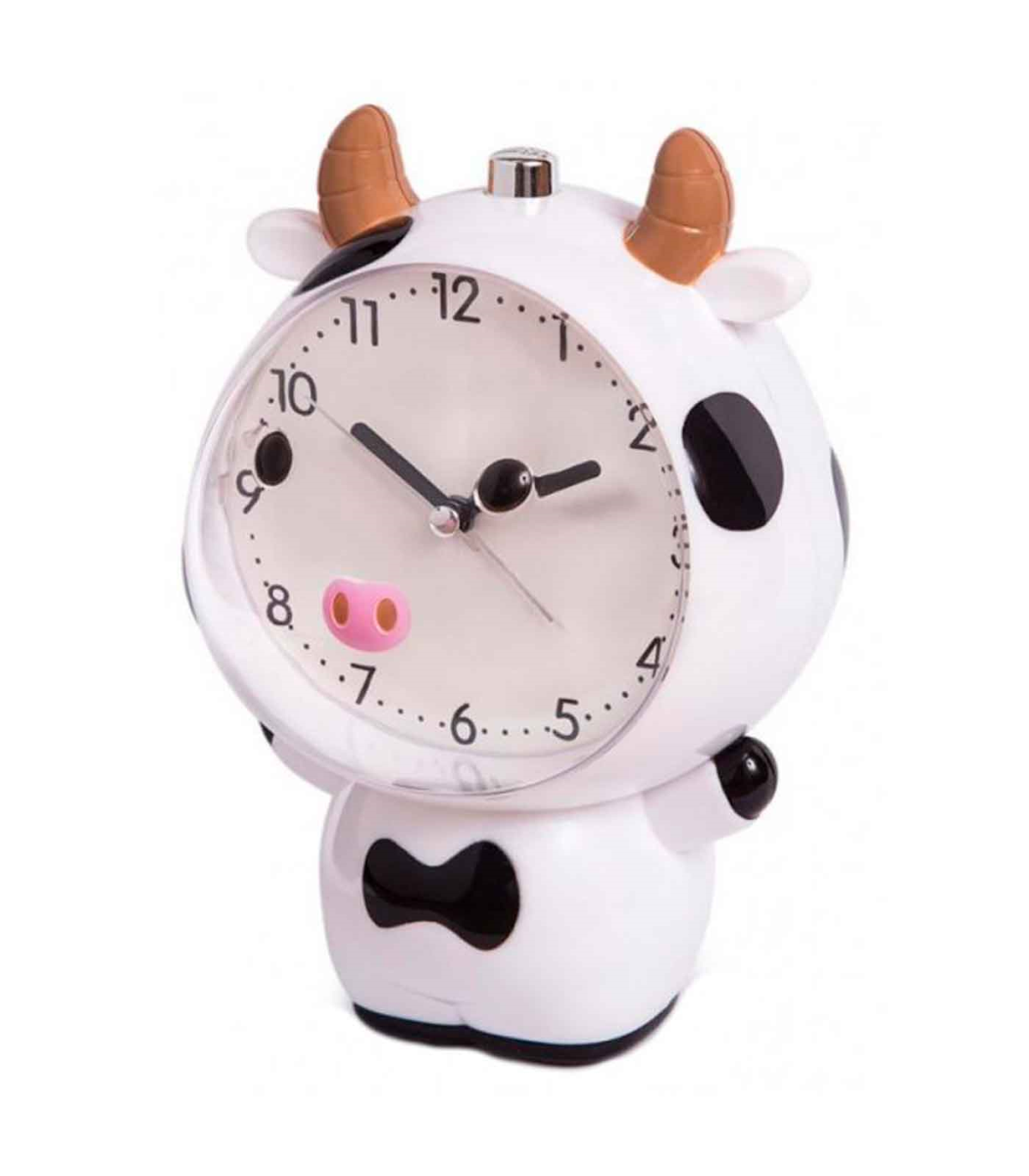 Tradineur - Reloj infantil analógico, despertador con diseño de vaca -  Multifunciones - Fabricado en plástico resistente - 20 x