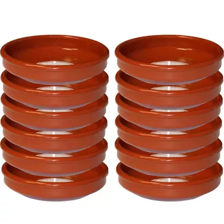 Tradineur - Pack de 12 Cazuelas redondas de barro - Aptas para vitro y horno - Ideales para guisos y asados caseros ? Ø 18 cm