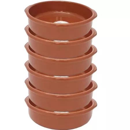 Tradineur - Pack de 6 Cazuelas redondas de barro - Aptas para vitro y horno - Ideales para guisos y asados caseros ? Ø 28 cm