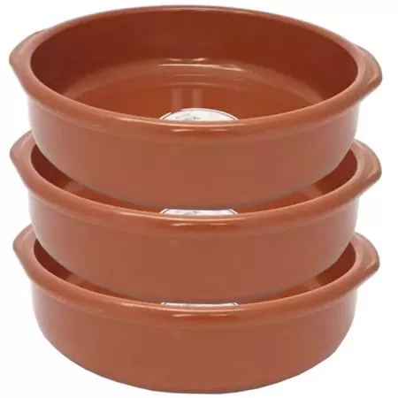 Tradineur - Pack de 3 Cazuelas redondas de barro - Aptas para vitro y horno - Ideales para guisos y asados caseros ? Ø 32 cm
