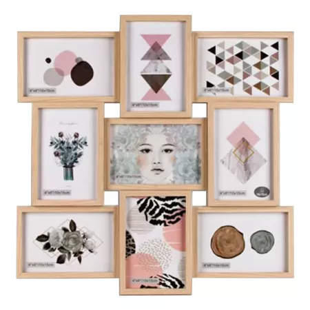 Marco para 9 fotos color beige, de madera, de 45 x 45,5 x 3,2 cm , decoración del hogar. Multimarco para realizar bonitos collag